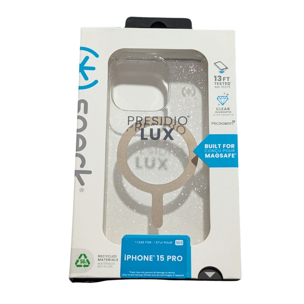B9. Speck Presidio Lux Magsafe Case for Apple iPhone 15‎ Pro - Glitter Clear